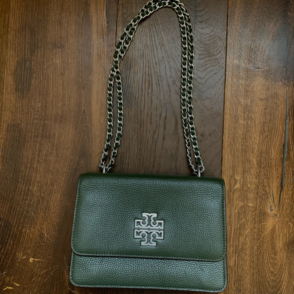 Tory Burch Britten Adjustable Shoulder Bag Chain strap forest green